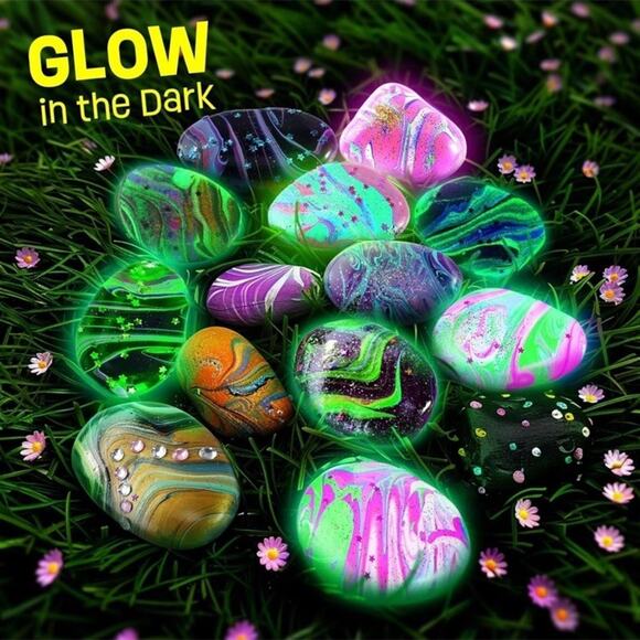 2 in 1 Rock Painting Art Kit - Glow in The Dark Pouring Rock Kit Kids Craft Gift - Picture 6 of 10